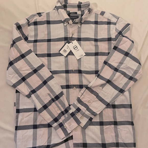 BRAND NEW/ With Tags / pale pink & navy Plaid button down ❣️ - Picture 2 of 4
